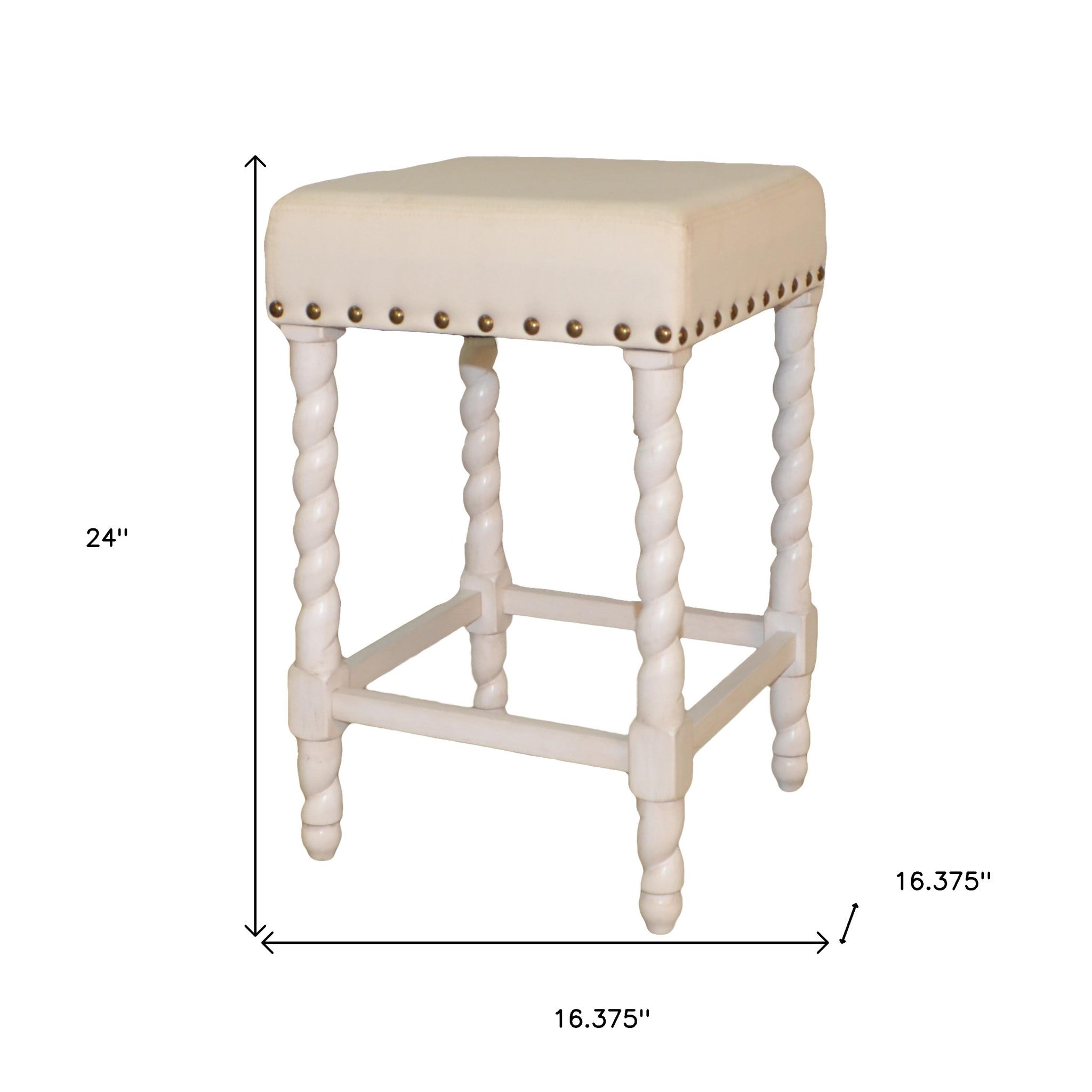 24" Cream And White Fabric And Solid Wood Backless Counter Height Bar Chair