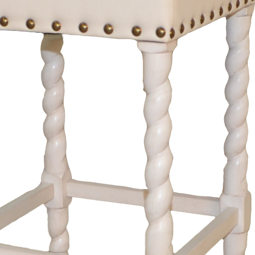24" Cream And White Fabric And Solid Wood Backless Counter Height Bar Chair