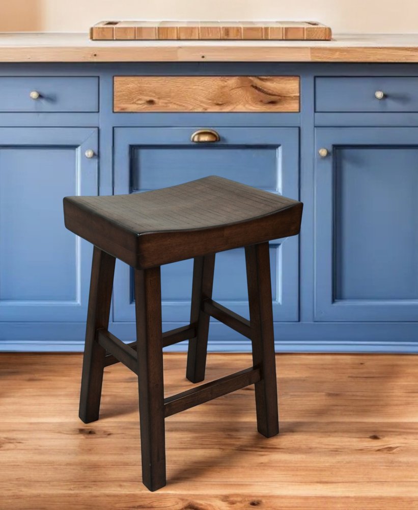 25" Espresso Solid Wood Backless Counter Height Bar Chair