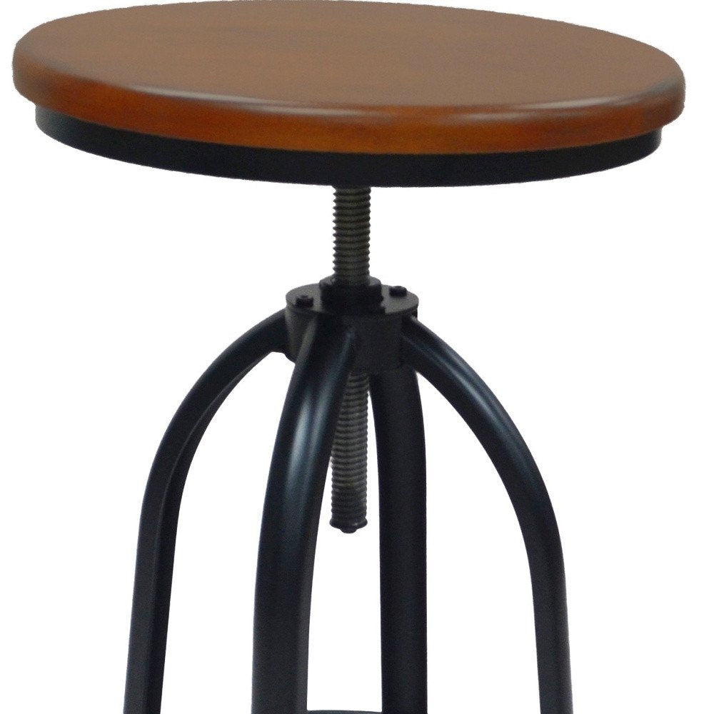 Chestnut And Black Solid Wood And Steel Backless Adjustable Height Swivel Bar Chair
