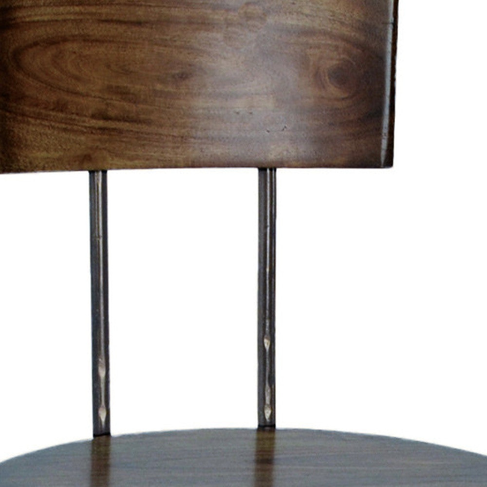 Chestnut And Black Solid Wood And Steel Low Back Adjustable Height Swivel Bar Chair