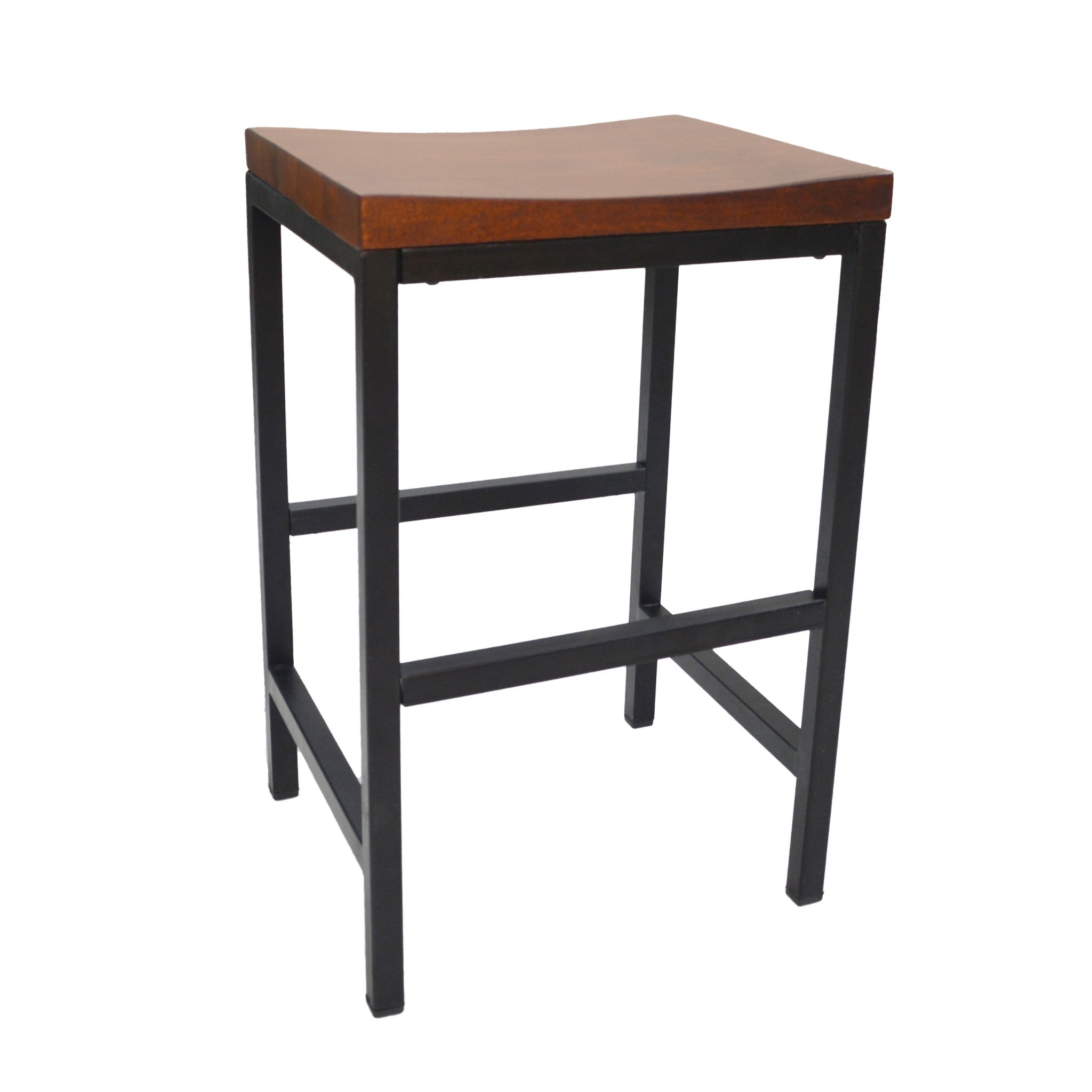 24" Chestnut And Black Solid Wood And Steel Backless Counter Height Bar Chair
