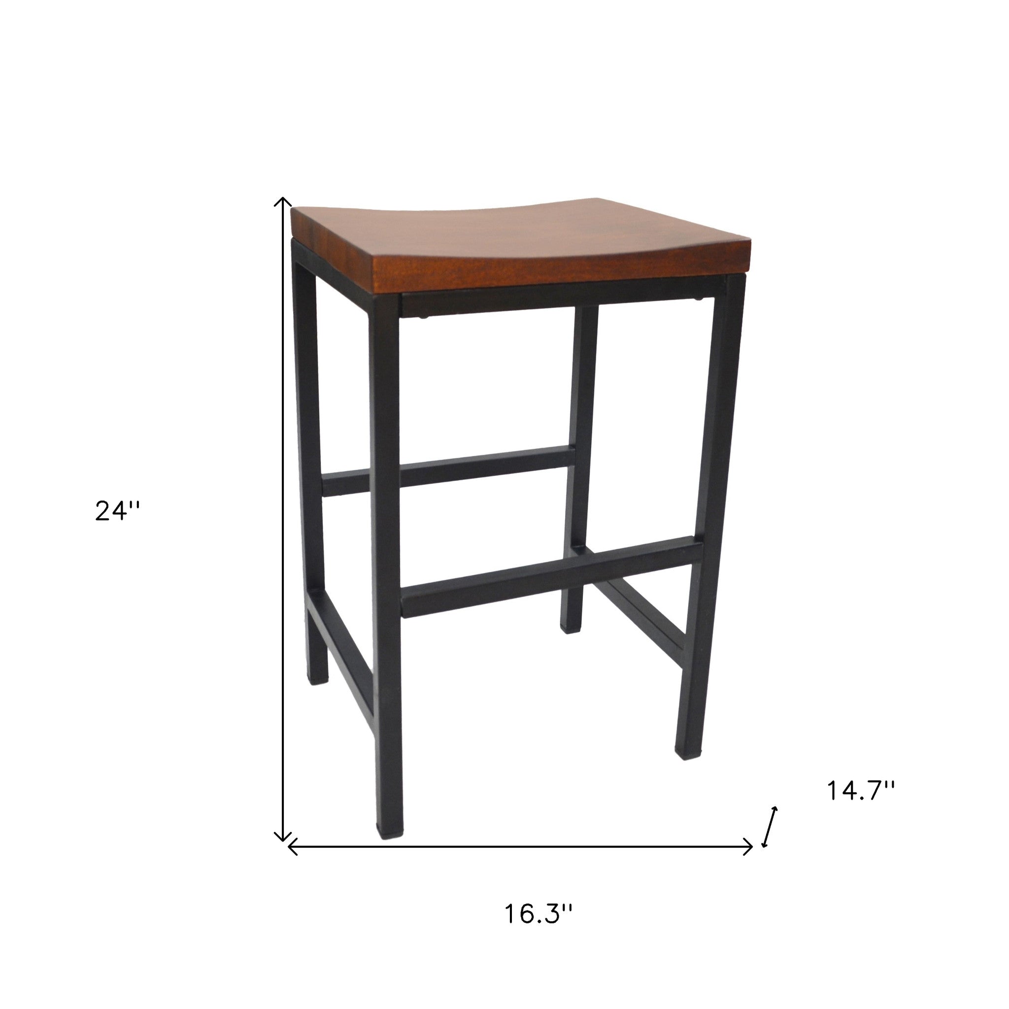 24" Chestnut And Black Solid Wood And Steel Backless Counter Height Bar Chair
