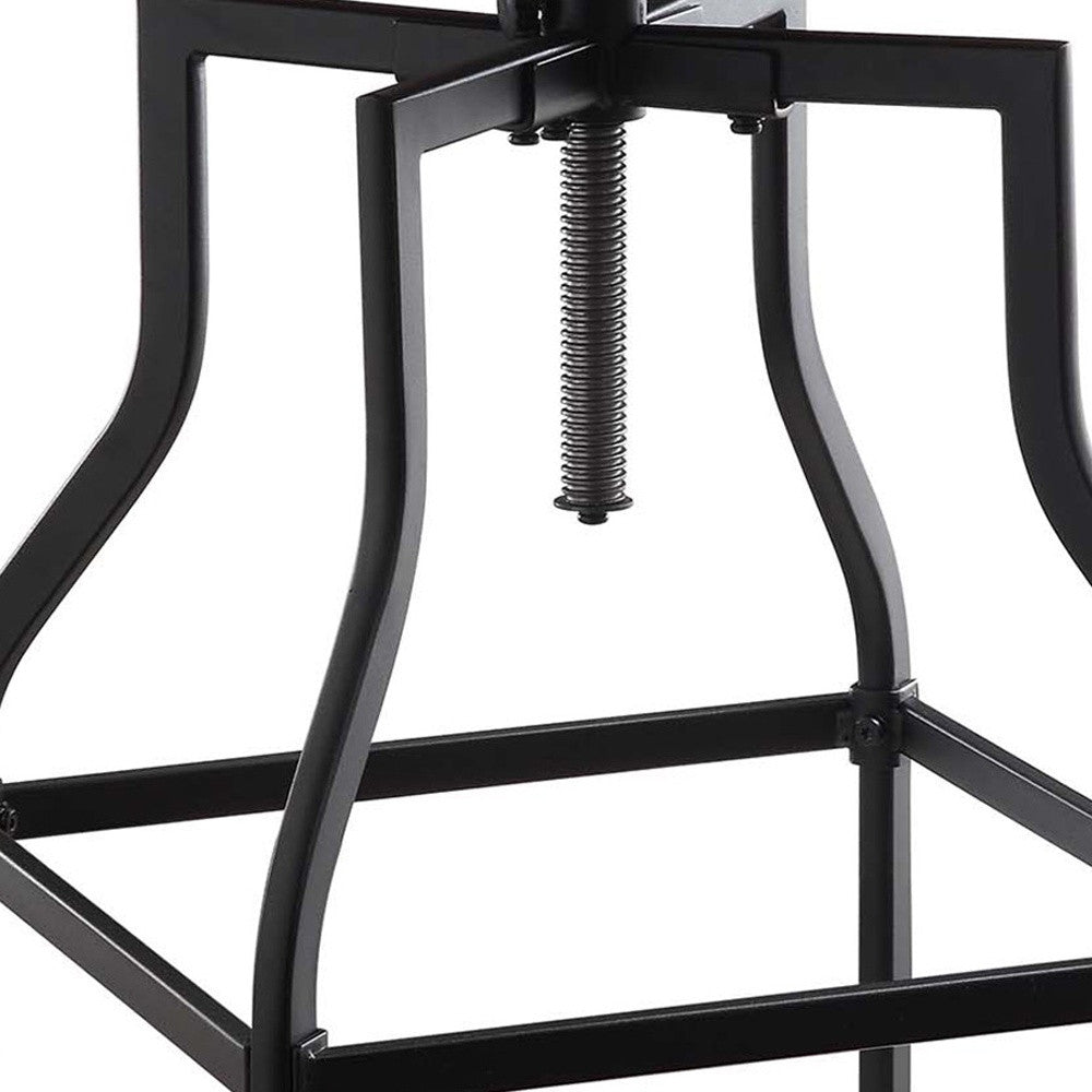 Chestnut And Black Solid Wood And Steel Backless Adjustable Height Swivel Bar Chair