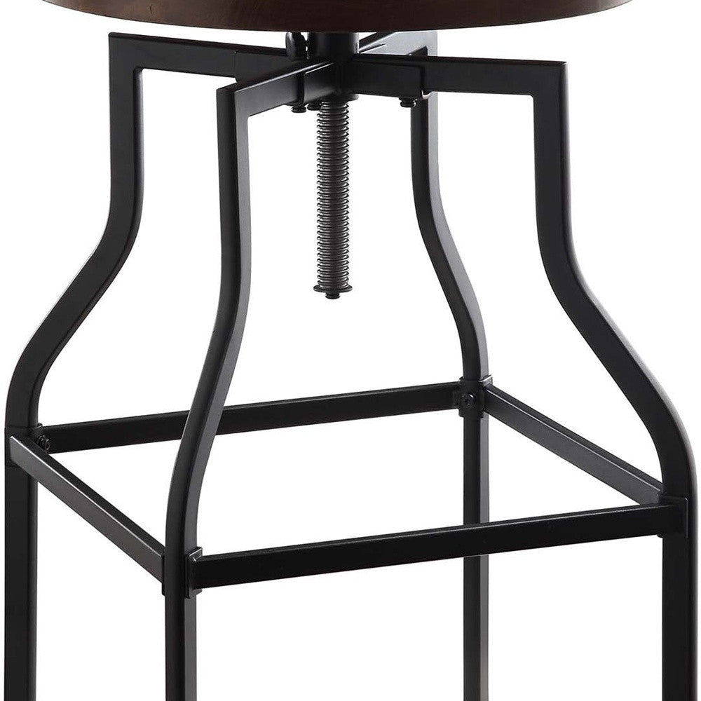 Chestnut And Black Solid Wood And Steel Backless Adjustable Height Swivel Bar Chair