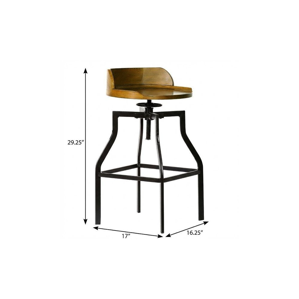 26" Chestnut And Black Steel Swivel Backless Adjustable Height Bar Chair
