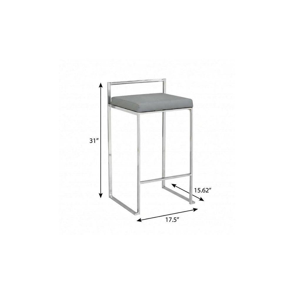 31" Gray And Silver Faux Leather And Solid Wood Backless Bar Height Bar Chair