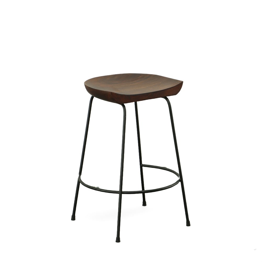 Set of Two 25" Chestnut and Black Solid Wood and Steel Backless Counter Height Bar Chairs