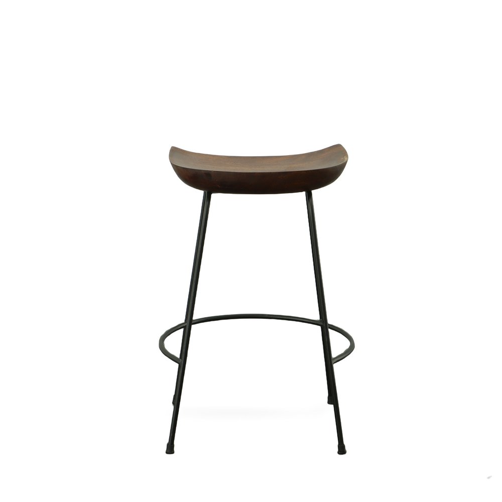 Set of Two 25" Chestnut and Black Solid Wood and Steel Backless Counter Height Bar Chairs