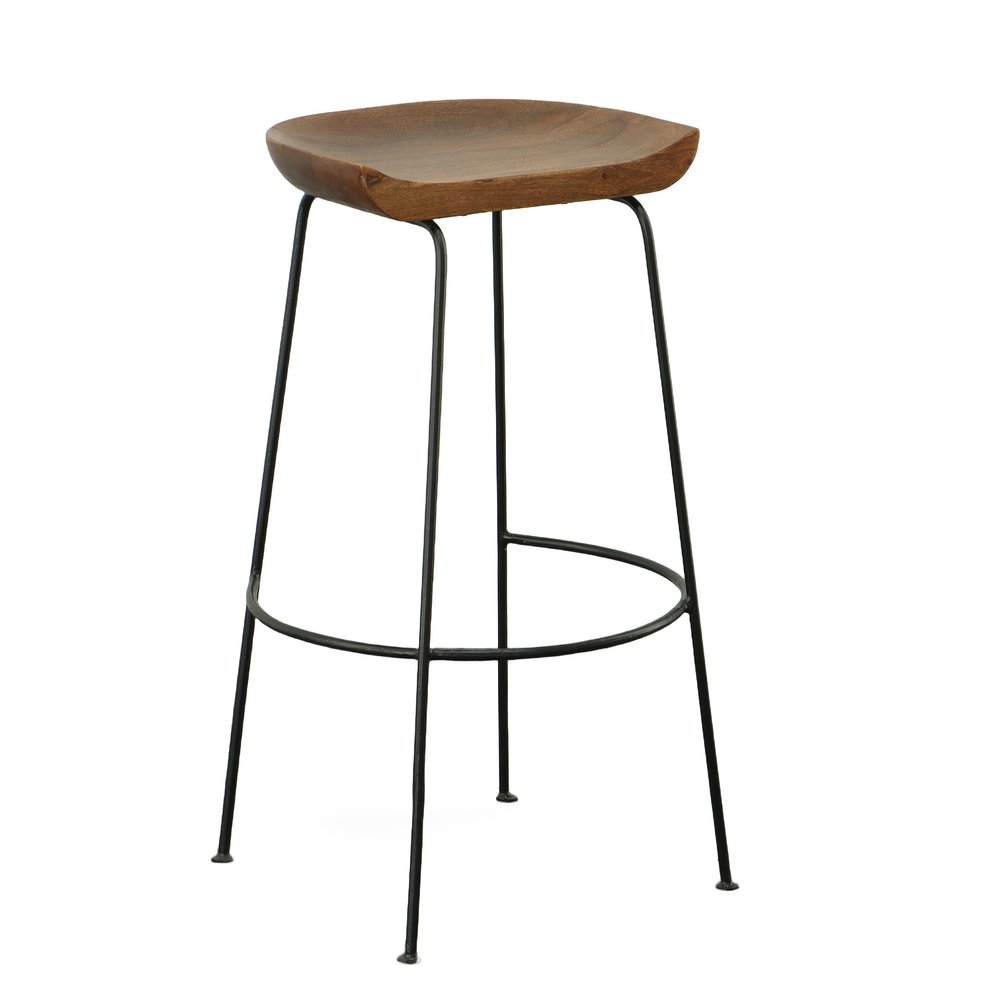 Set of Two 31" Chestnut and Black Solid Wood and Steel Backless Bar Height Bar Chairs