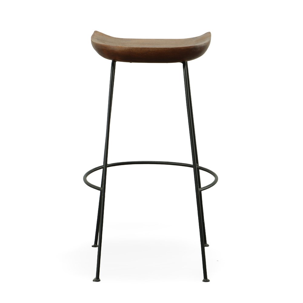 Set of Two 31" Chestnut and Black Solid Wood and Steel Backless Bar Height Bar Chairs