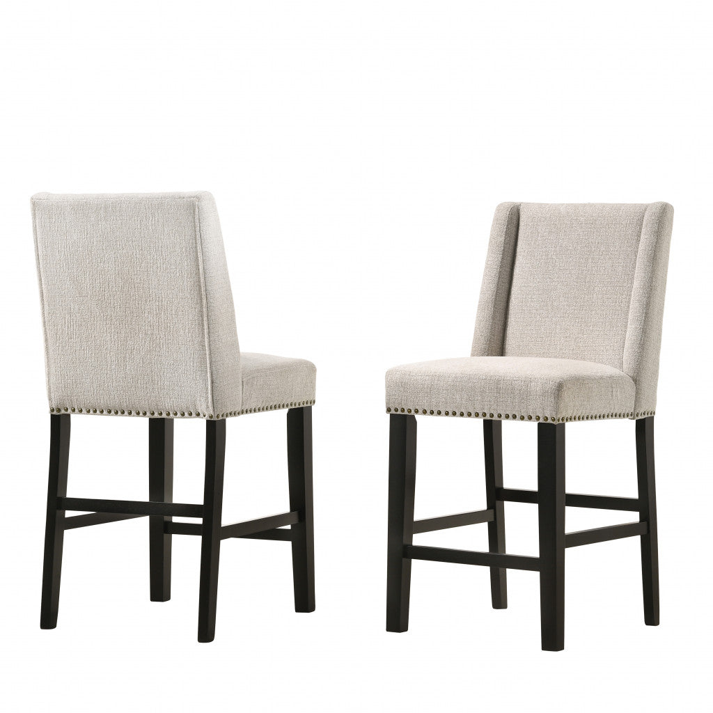 Set of Two 42" Fawn And Espresso Fabric And Iron Bar Chairs