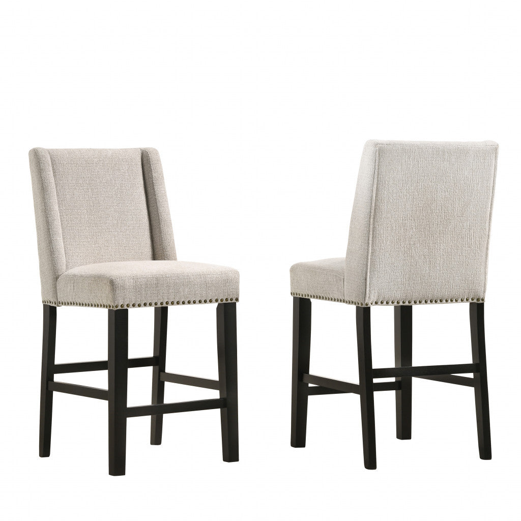 Set of Two 42" Fawn And Espresso Fabric And Iron Bar Chairs