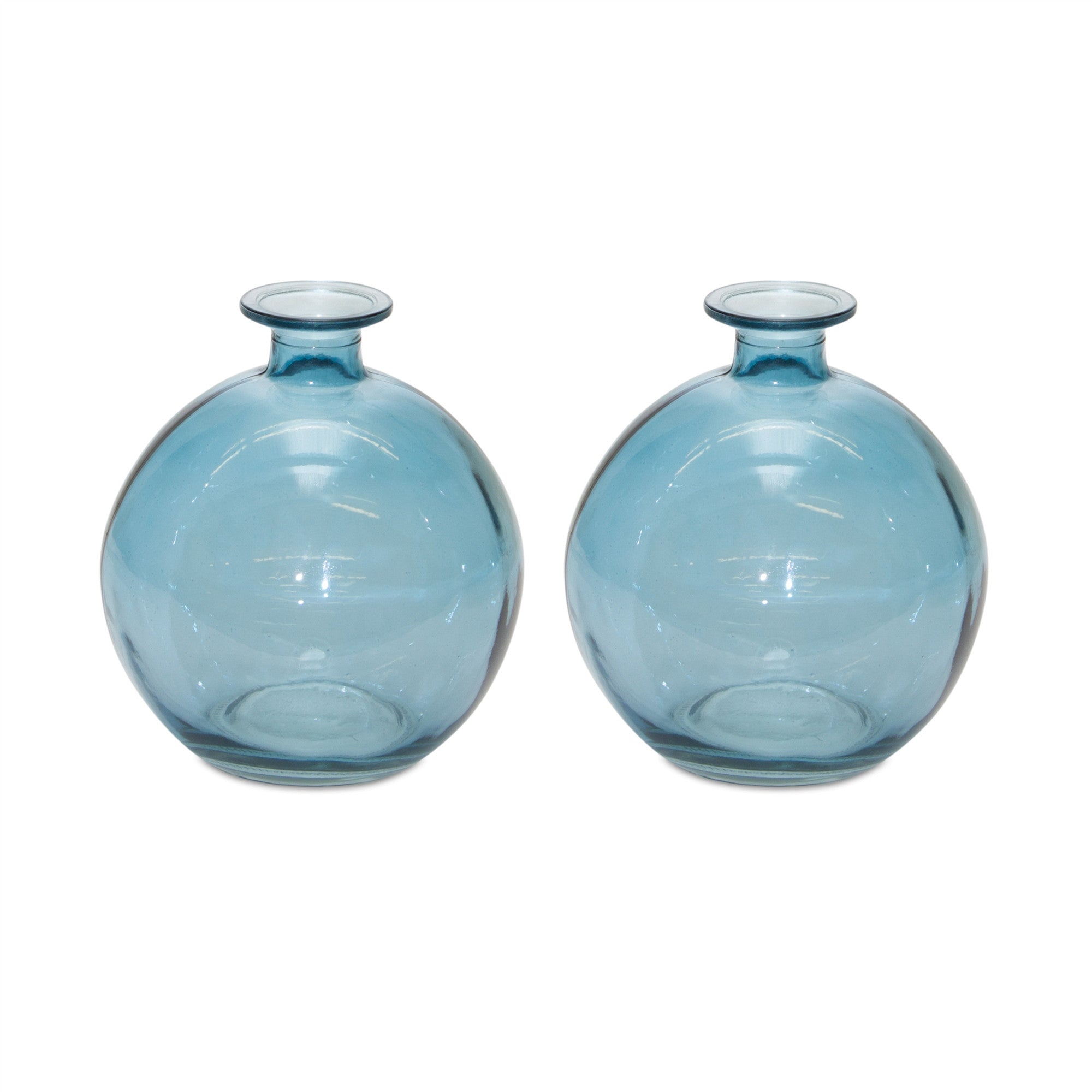 Set of Two 6" Blue Glass Round Table Vases
