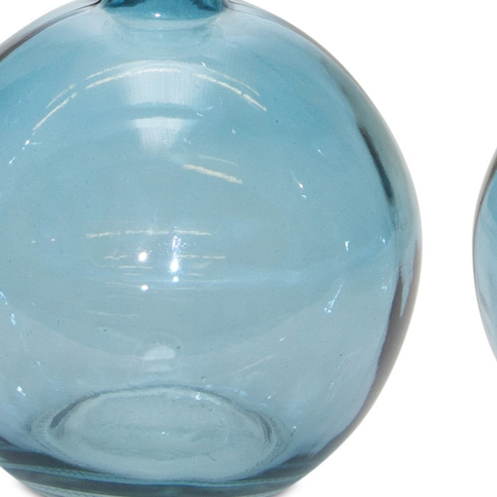 Set of Two 6" Blue Glass Round Table Vases