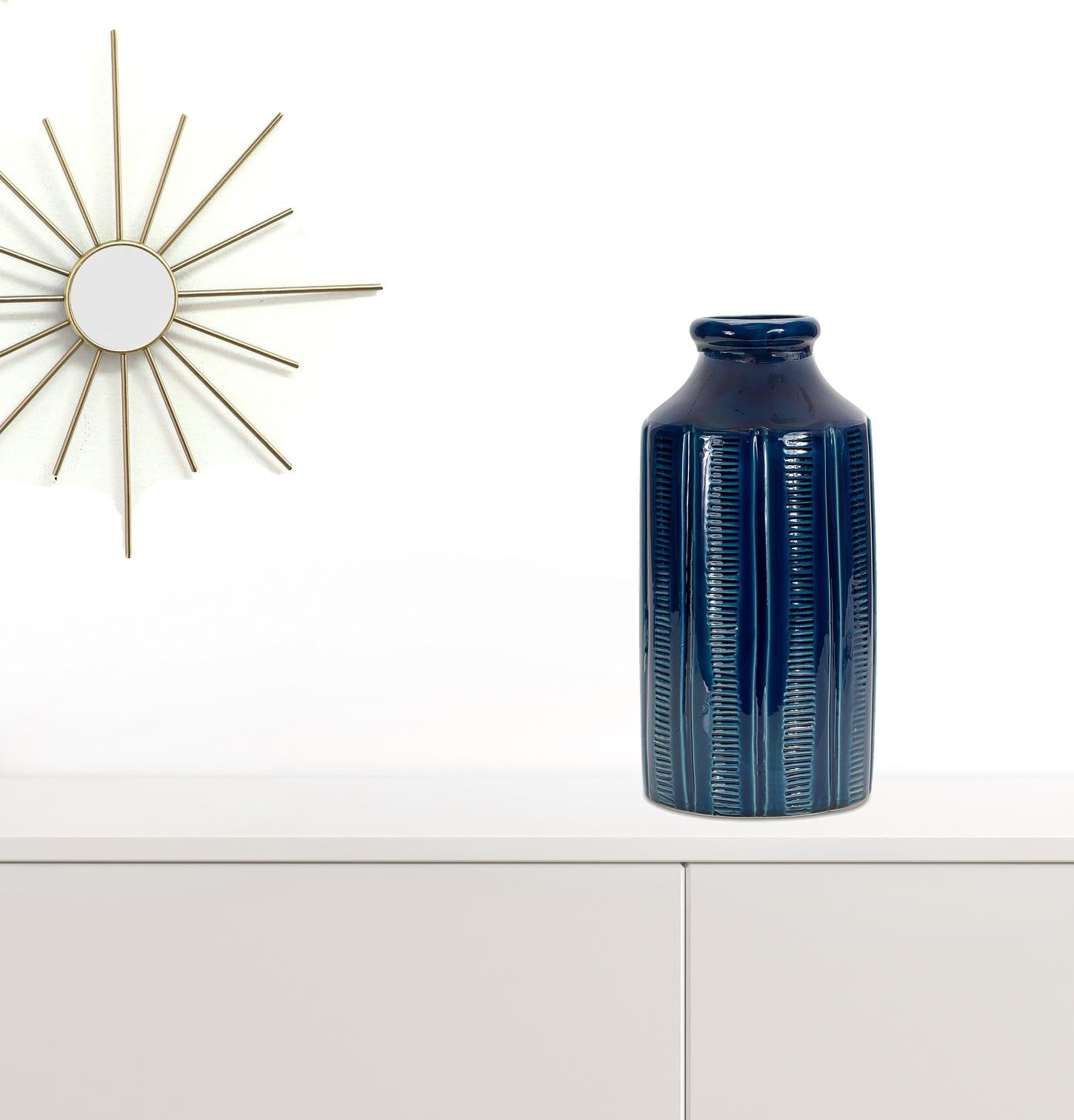 12.75" Terracotta Blue Round Table vase