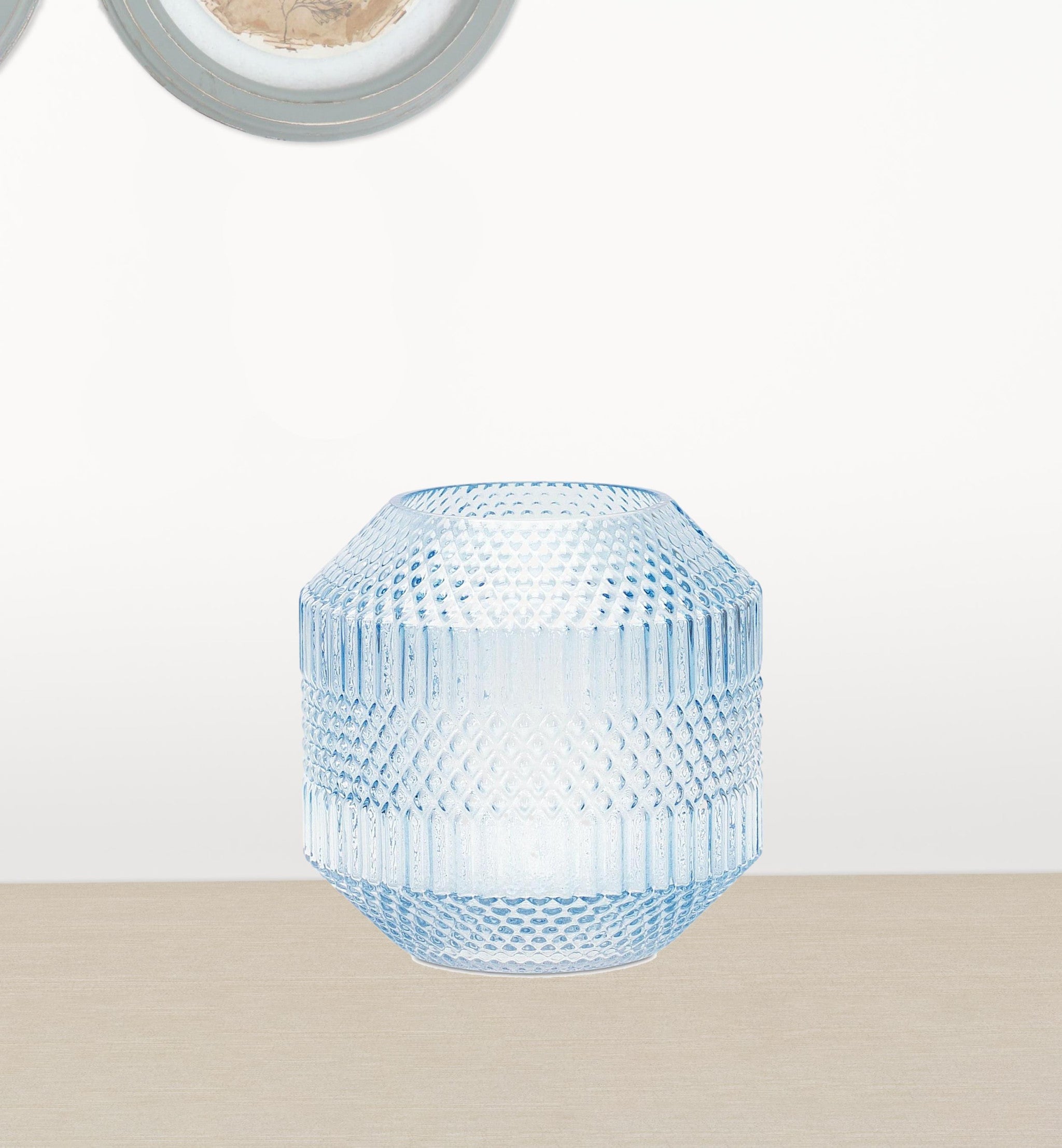 6.5" Crystal Glass Blue Round Table vase