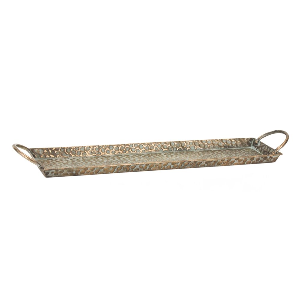 Set of Three Gold Metal Serving Tray With Handles
