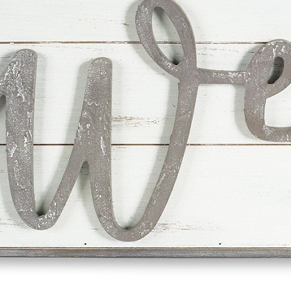 11" X 48" White And Gray Welcome Sign Wood Wall Decor