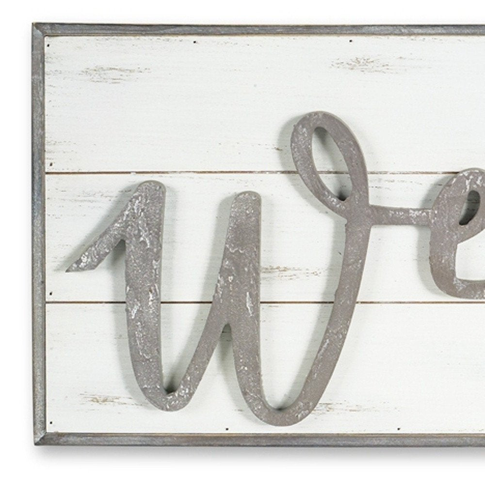 11" X 48" White And Gray Welcome Sign Wood Wall Decor