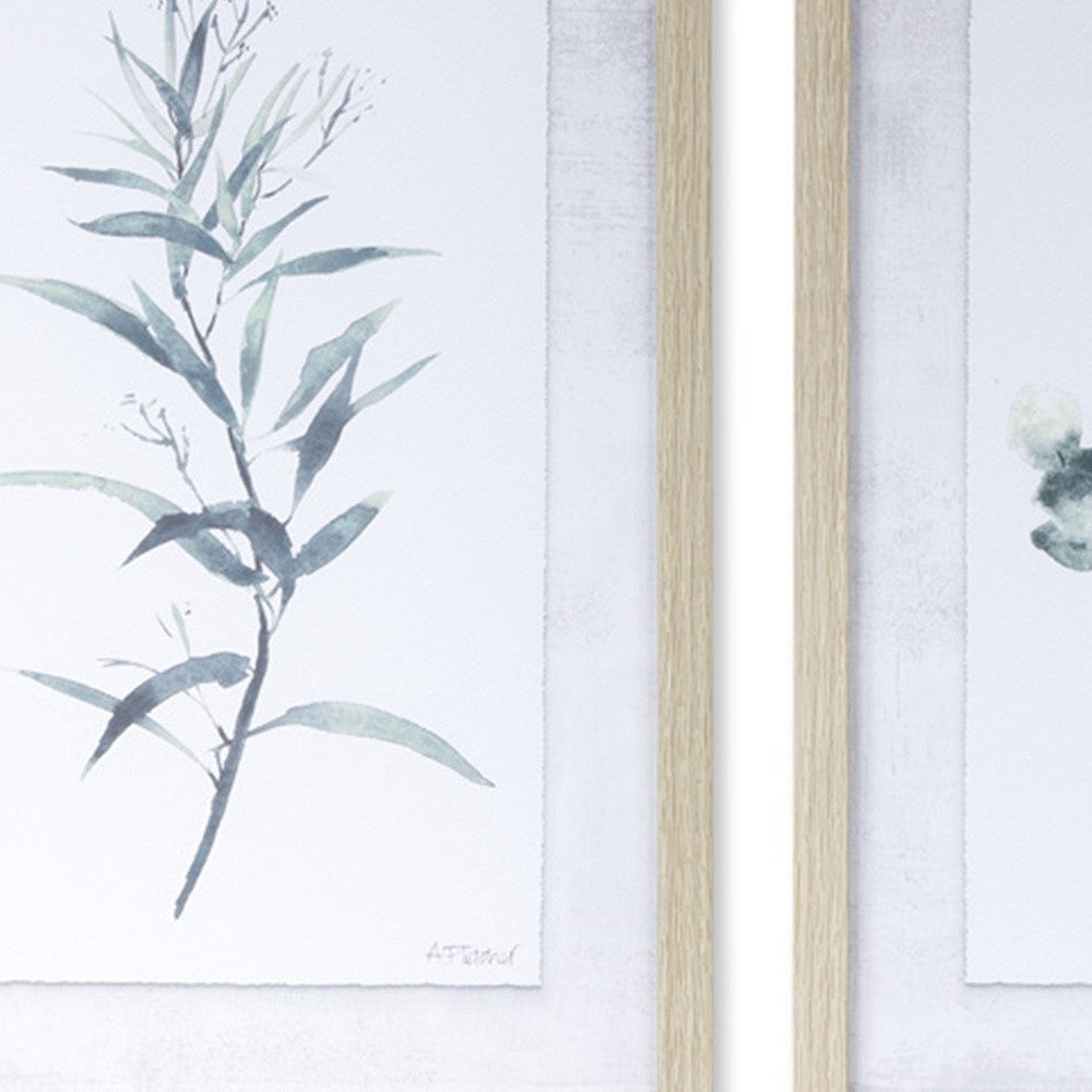 Set of Two Natural And Gray Leaf Floral Framed Art