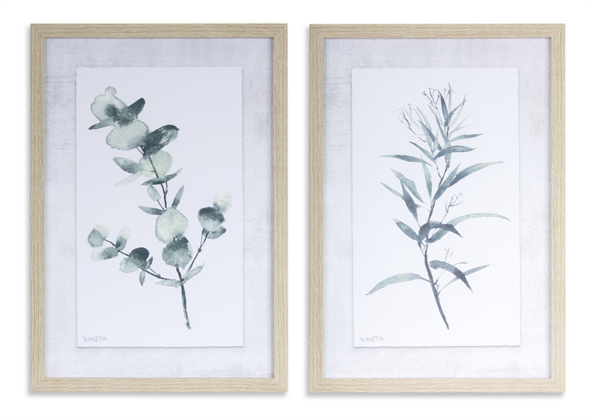 Set of Two Natural And Gray Leaf Floral Framed Art