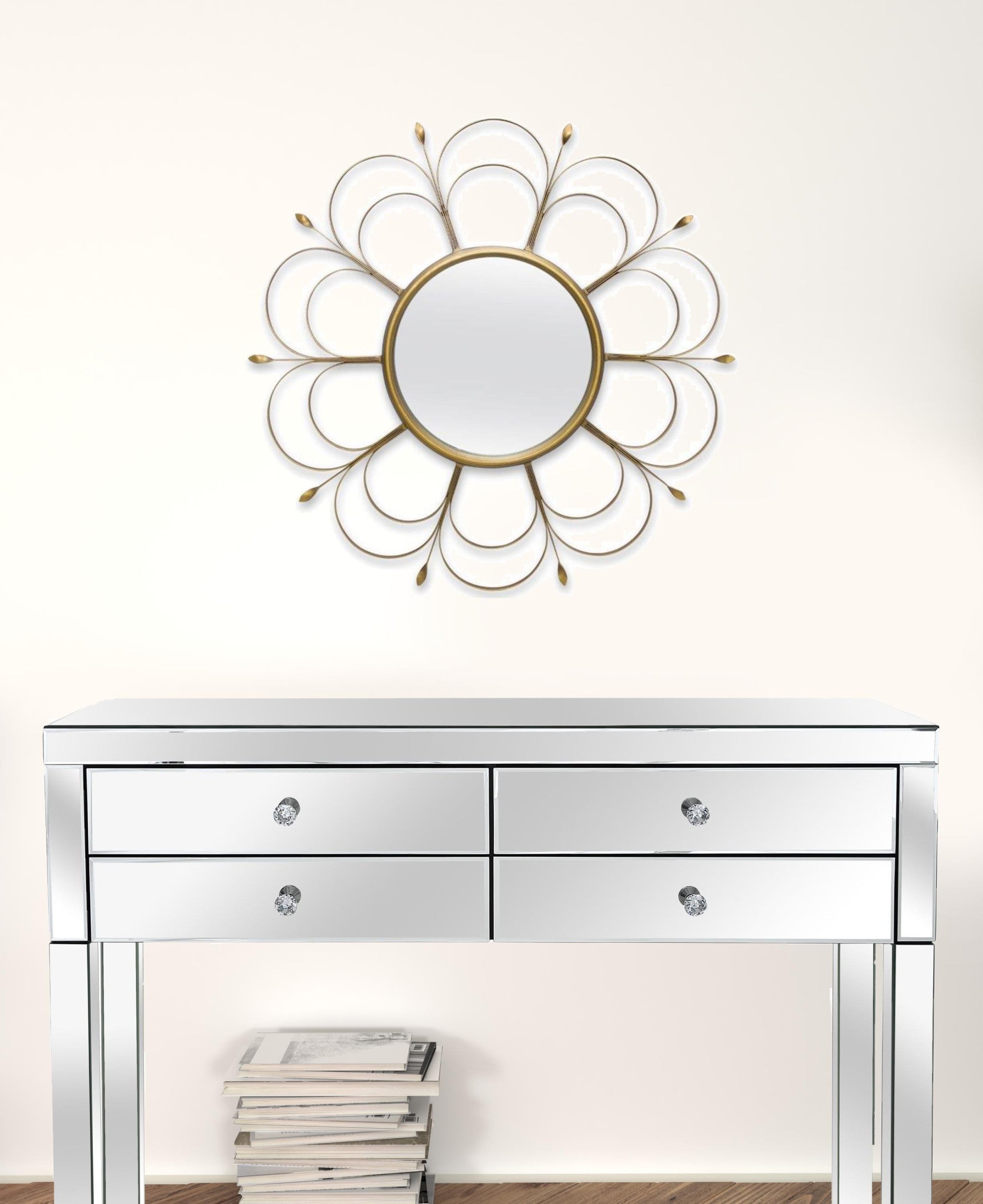 24" Gold Flower Iron Framed Accent Mirror