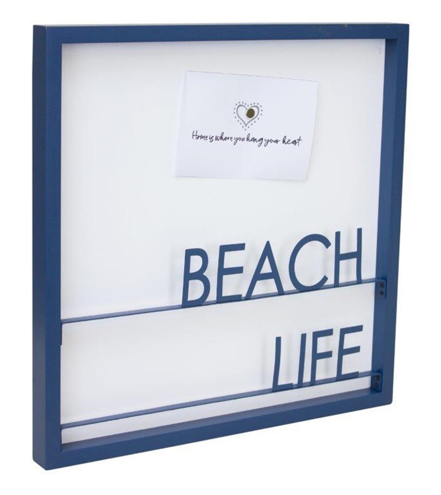 16" X 16" Blue Beach Life Wood and Metal Square Framed Art