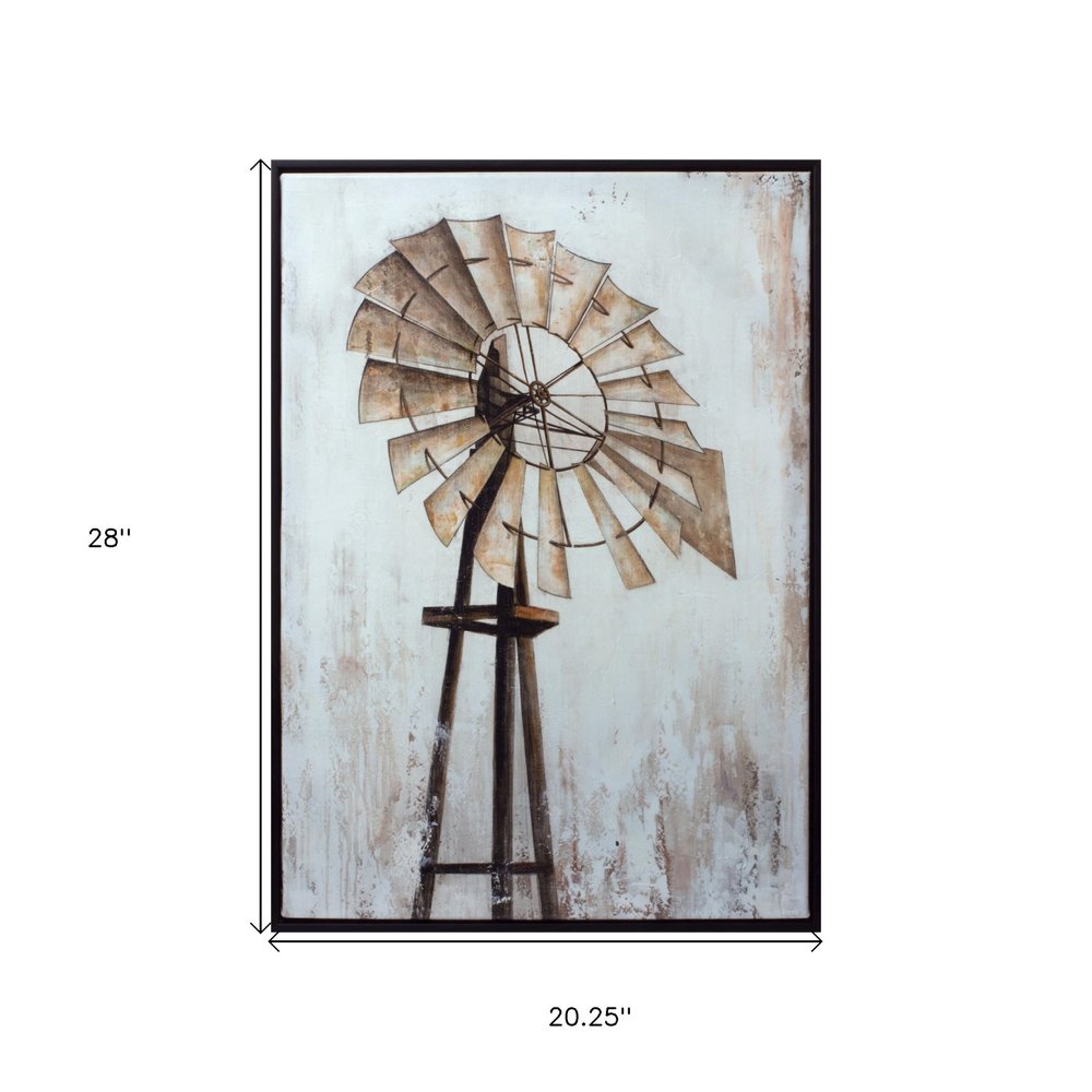 28" X 20" Black Brown And White Wood Framed Art