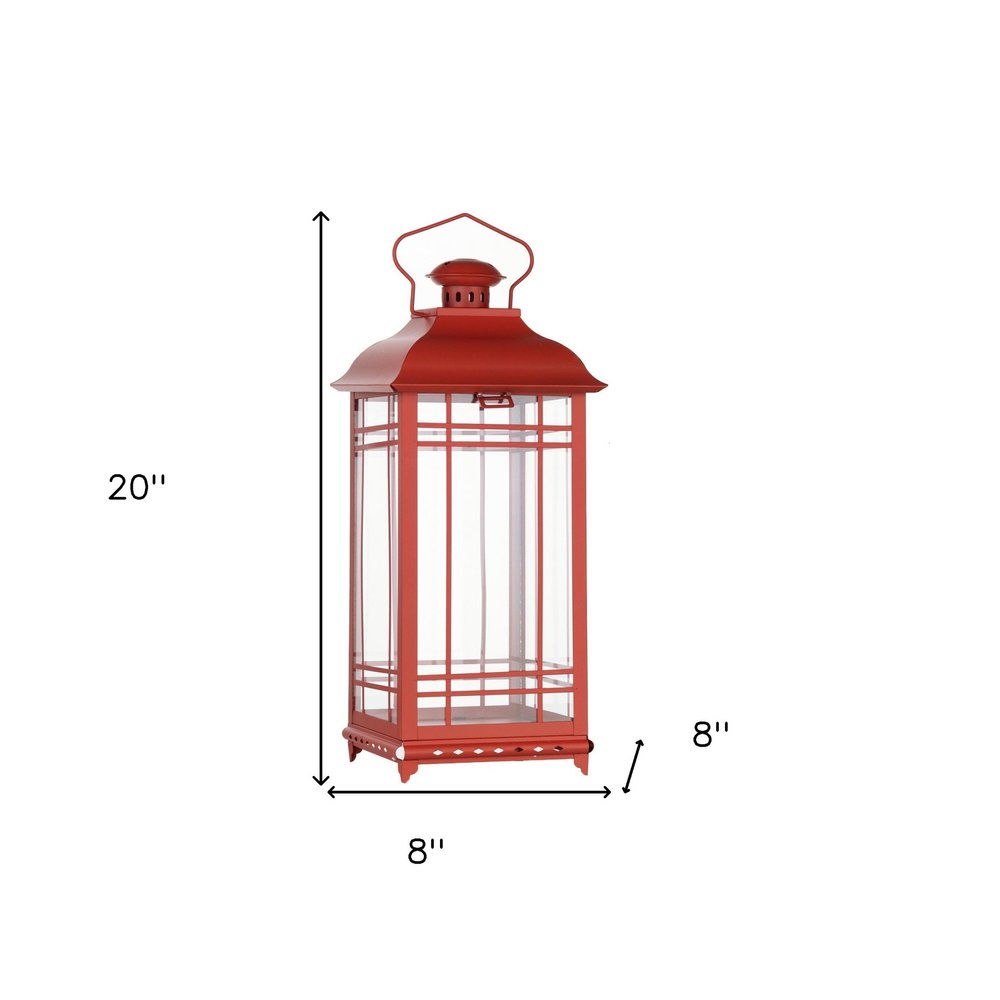 Set of Three Red Geometric Glass And Metal Floor Lantern Candle Holders