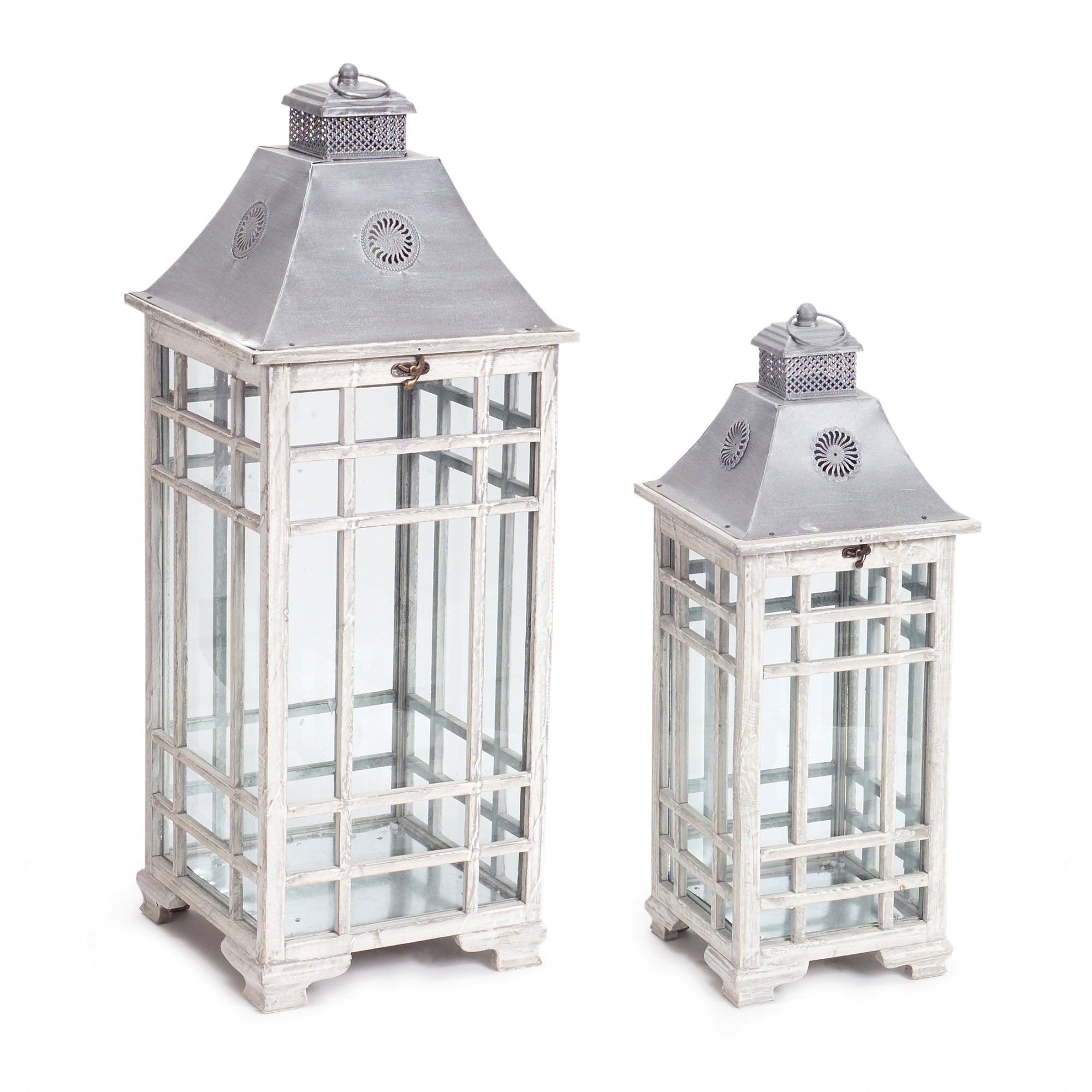 Set Of Two Gray Flameless Lantern Candle Holders