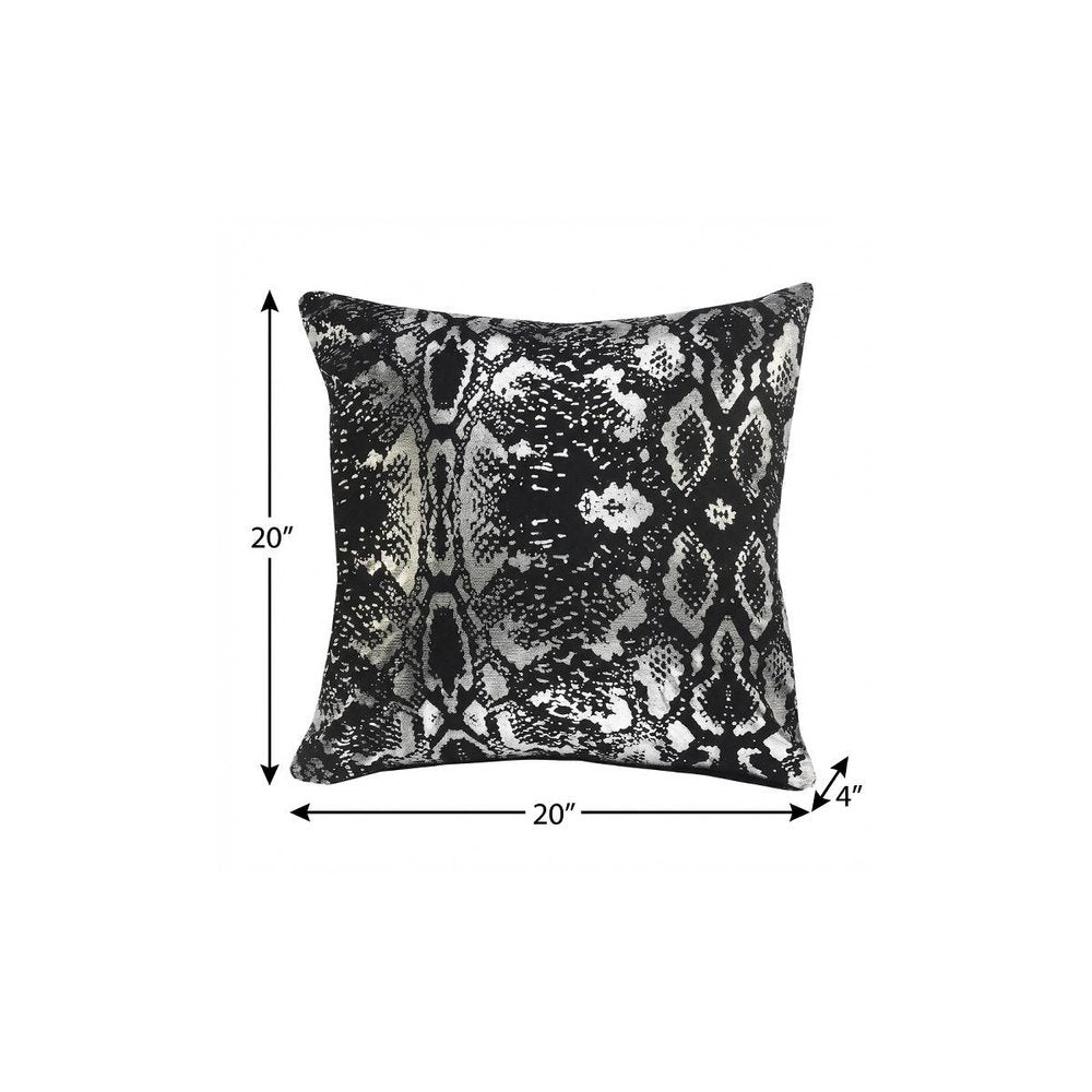20" X 20" Black And Silver 100% Cotton Animal Print Zippered Pillow