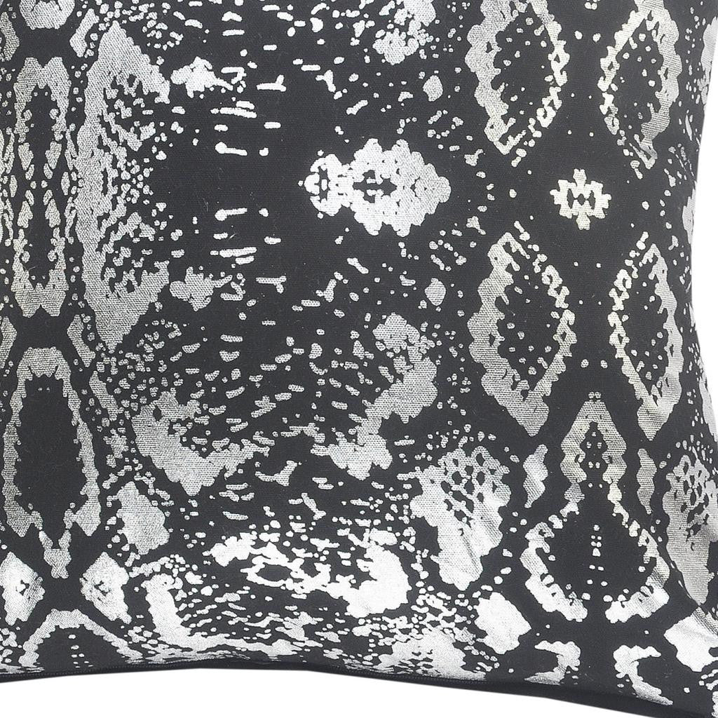 20" Black And Silver Cotton Throw Pillow