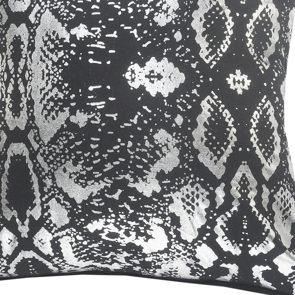 20" Black And Silver Cotton Throw Pillow