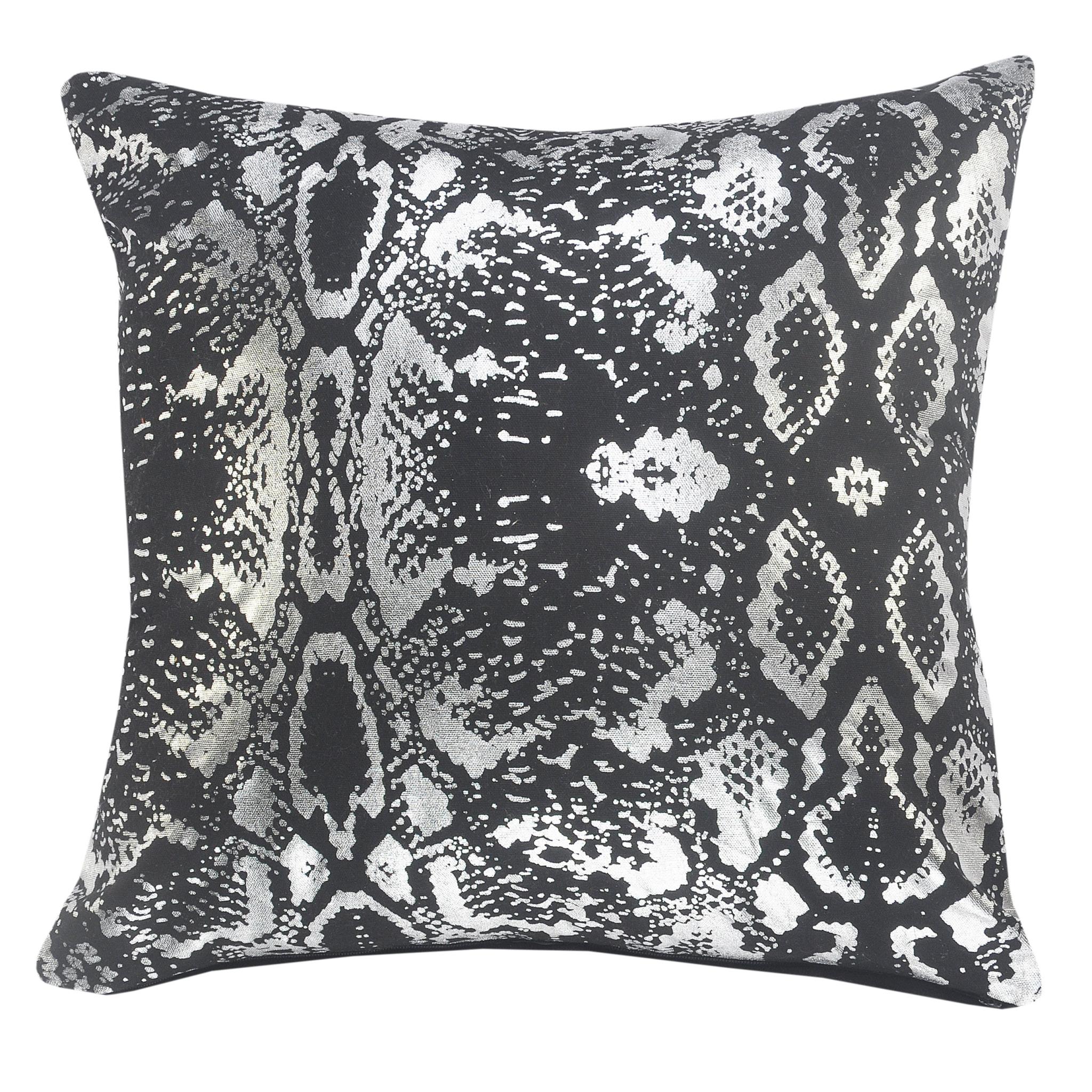20" Black And Silver Cotton Throw Pillow
