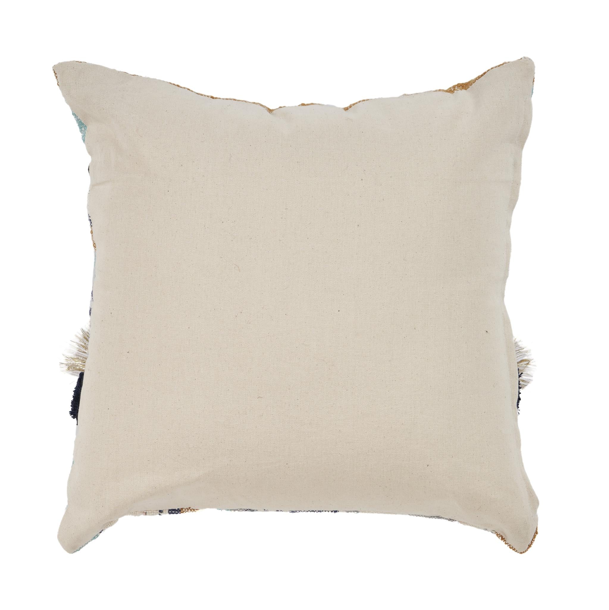 18" Blue and Beige Throw Pillow with Tassels