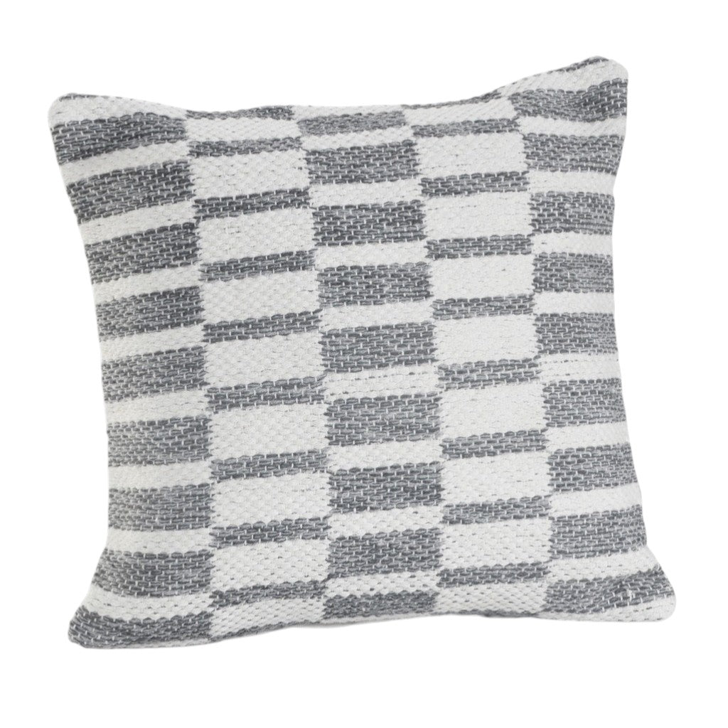 18" X 18" Gray And White 100% Cotton Geometric Zippered Pillow