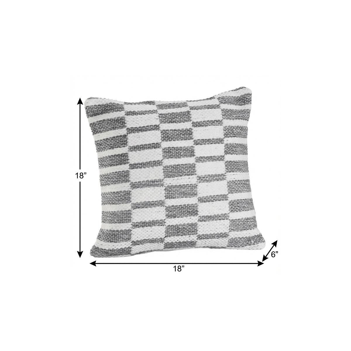 18" X 18" Gray And White 100% Cotton Geometric Zippered Pillow