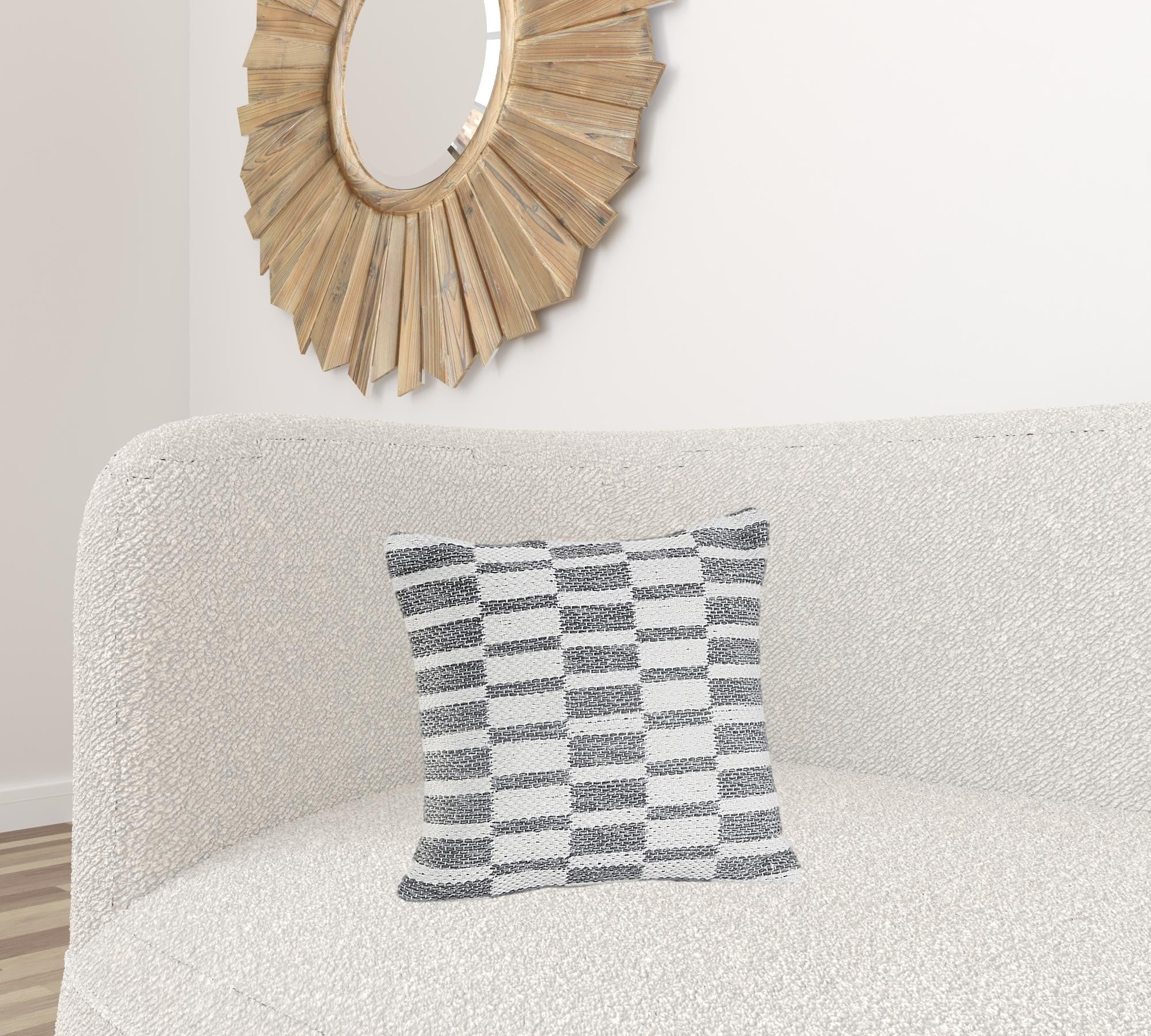 18" X 18" Gray And White 100% Cotton Geometric Zippered Pillow