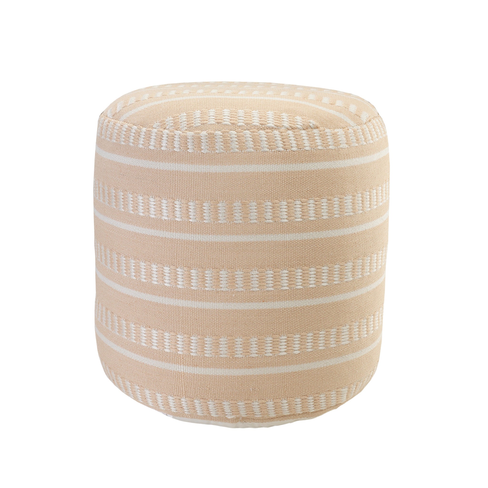 20" Brown Polyester Round Striped Indoor Outdoor Pouf Ottoman