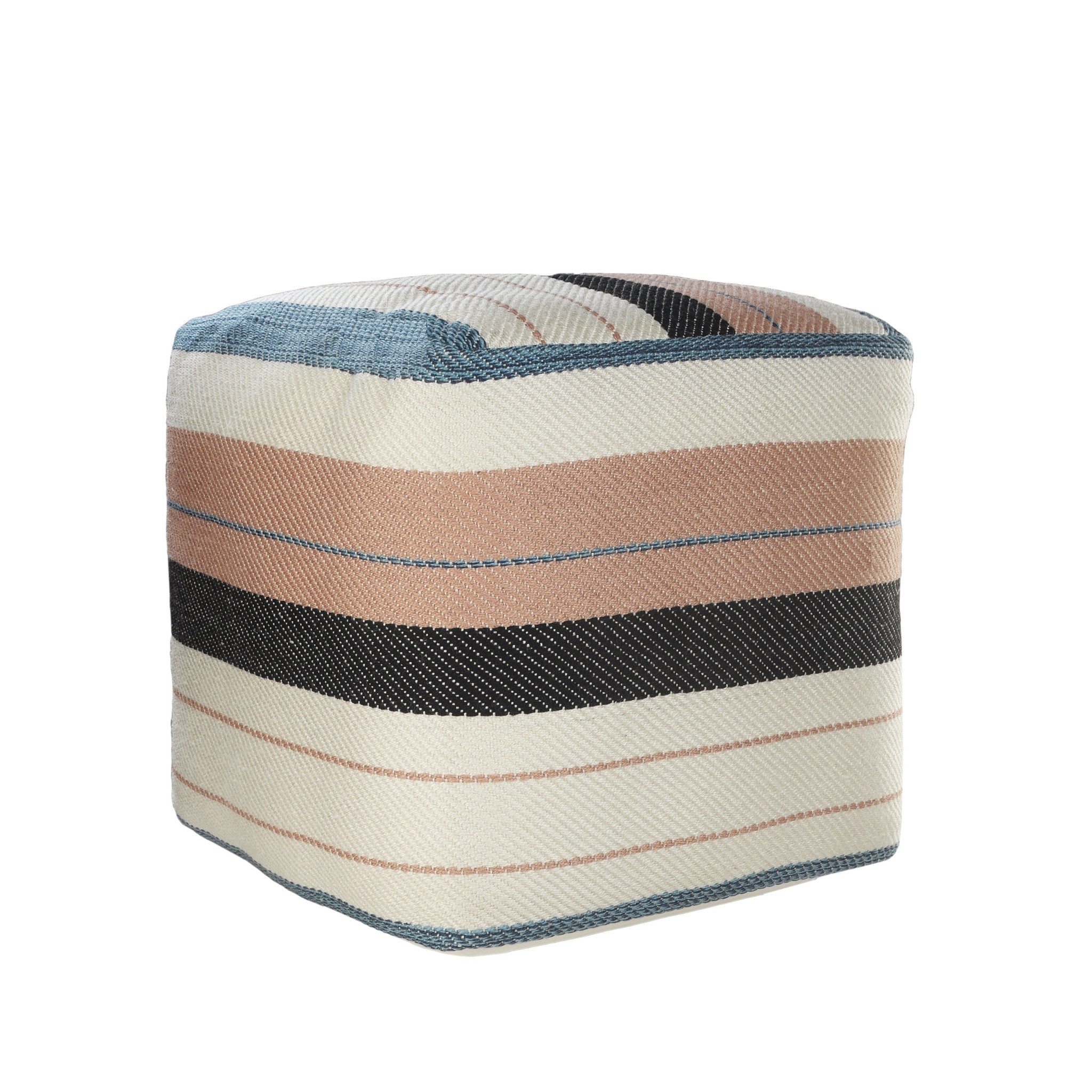 20" White Polyester Striped Indoor Outdoor Pouf Ottoman