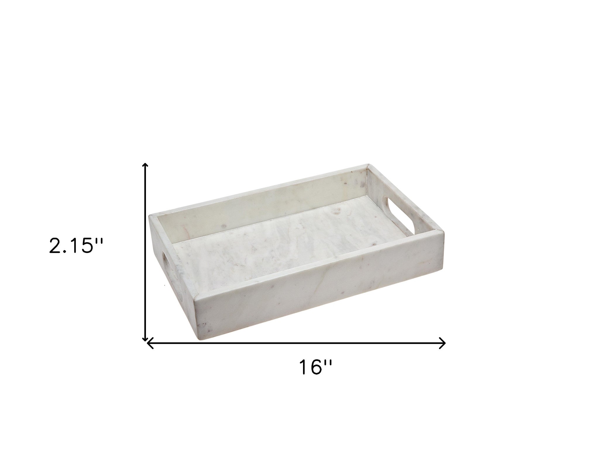 16" White Rectangular Marble Serving Tray With Handles