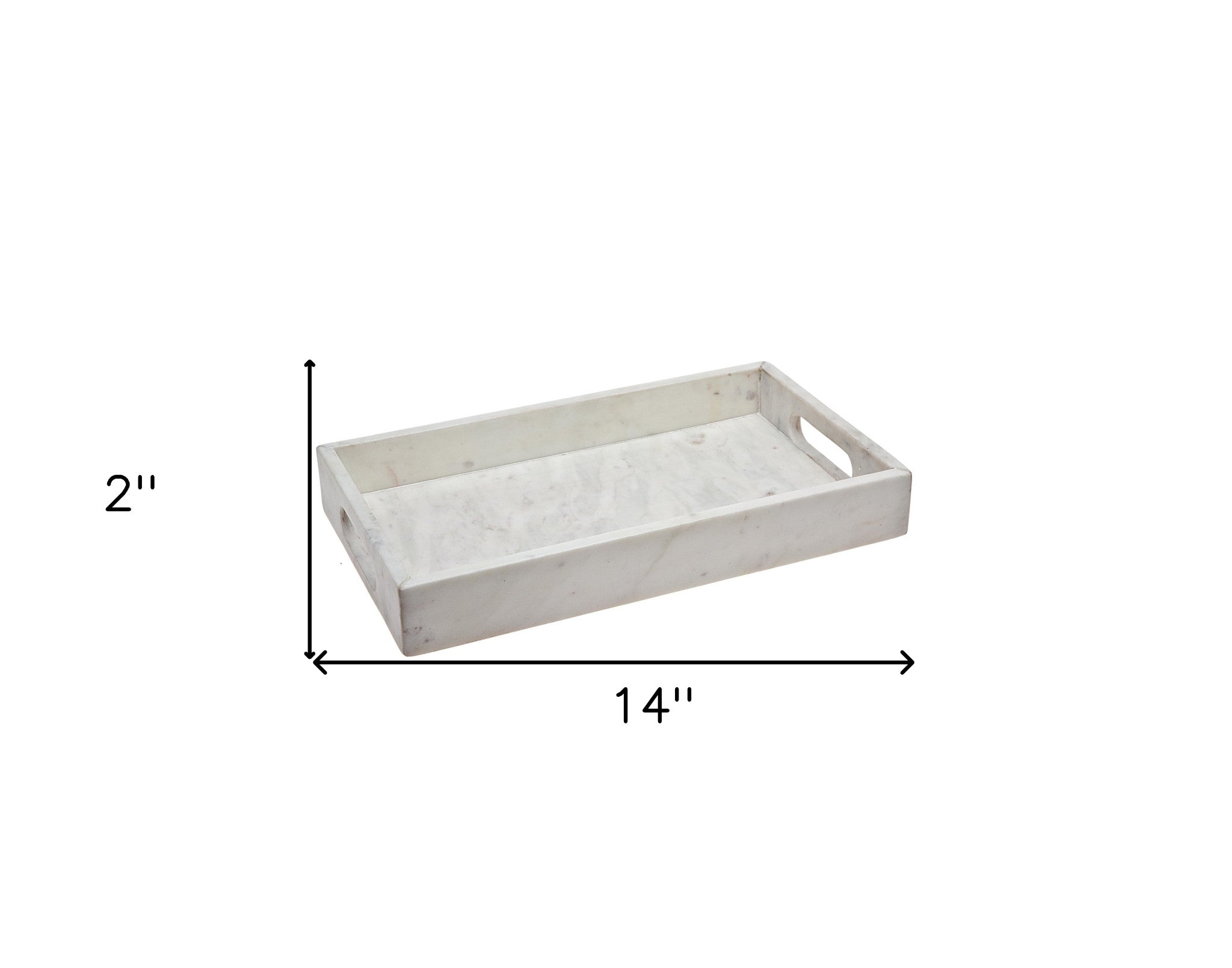 14" White Rectangular Marble Serving Tray With Handles