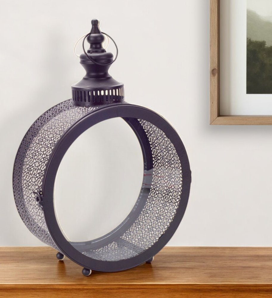 18" Black Ornate Metal Centerpiece Lantern Candle Holder