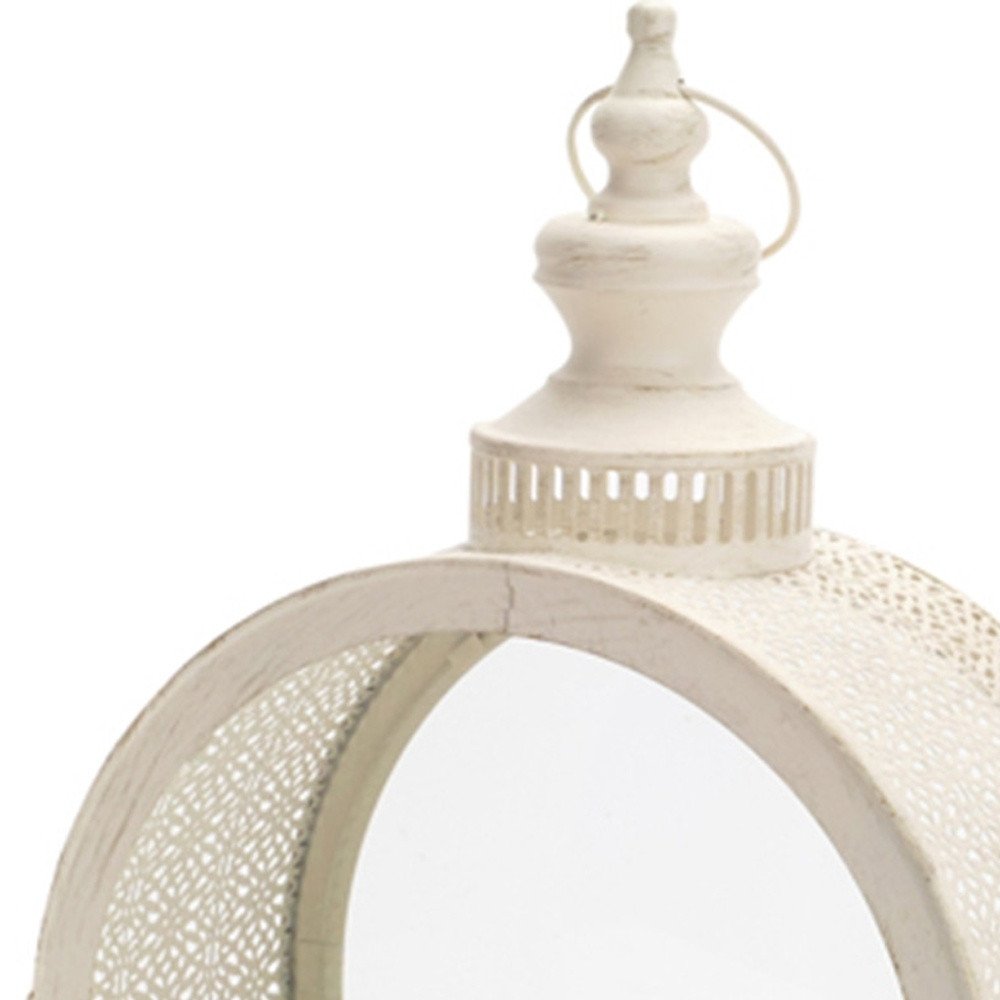 18" Ivory Ornate Metal Floor Lantern Candle Holder