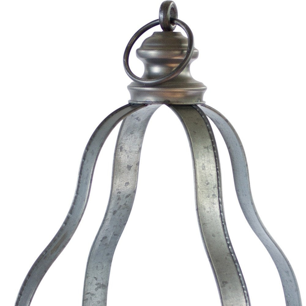 Set of Two Gray Distressed Galvanized Metal Tabletop Lantern Candle Holders