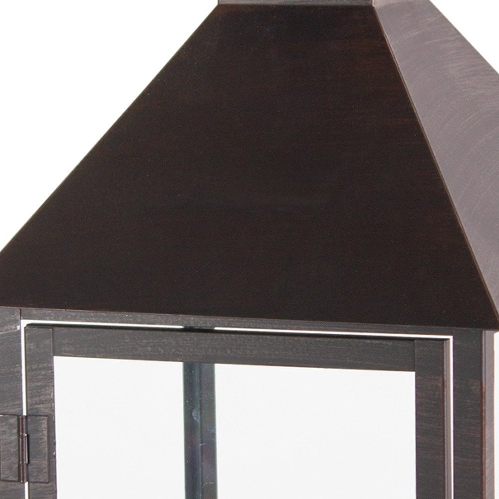 Set of Two Black Geometric Iron And Glass Floor Lantern Candle Holders