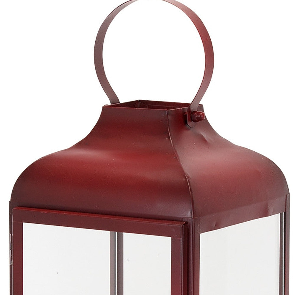 Set Of Two Red Flameless Floor Lantern Candle Holder