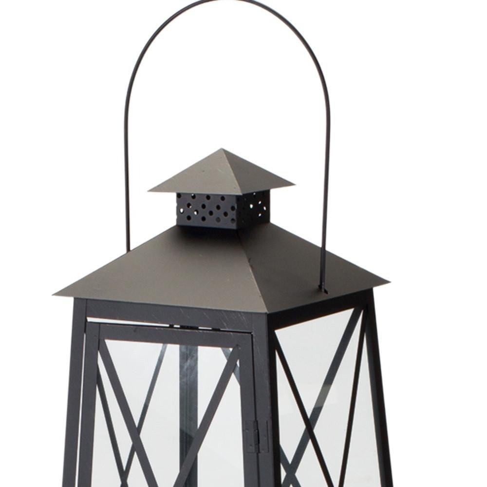 Set of Two Black Distressed Ornate Iron Tabletop Lantern Candle Holders