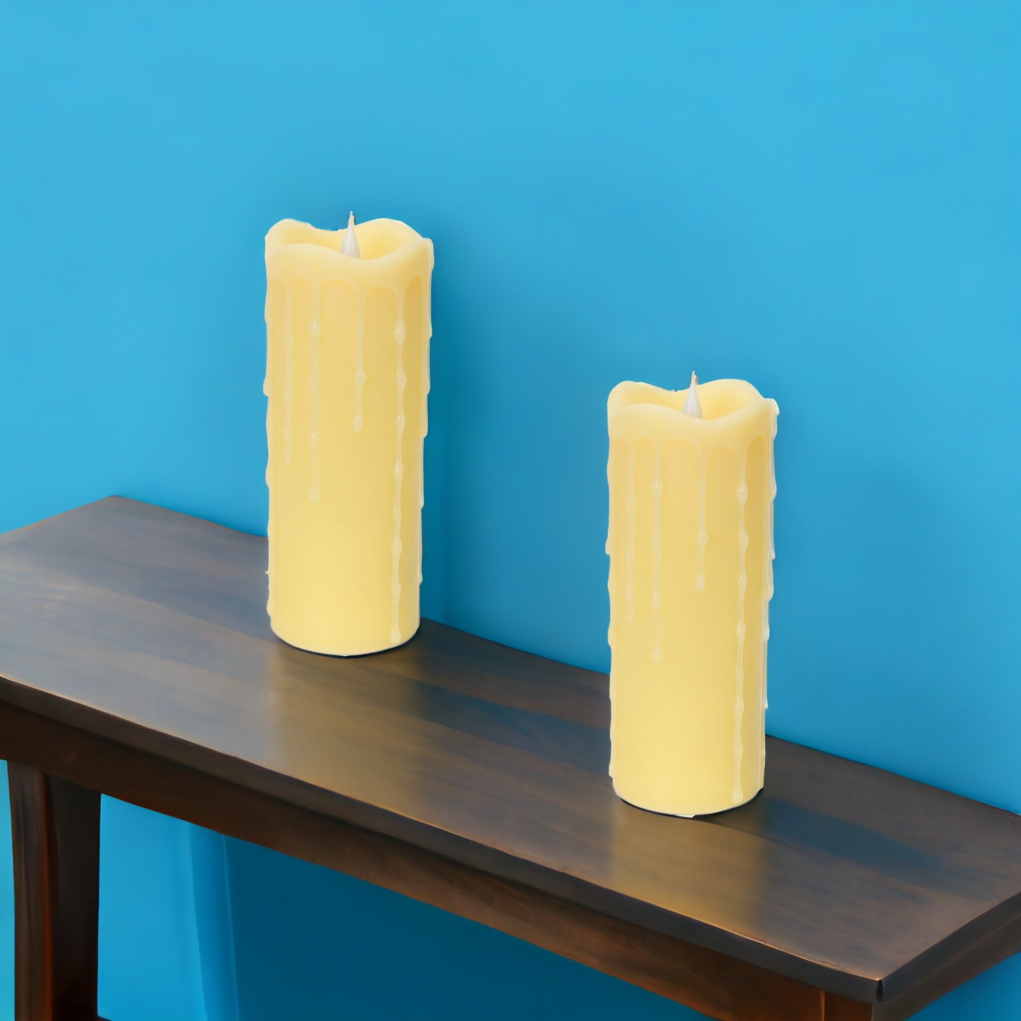 Set of Two Yellow Flameless Pillar Candles